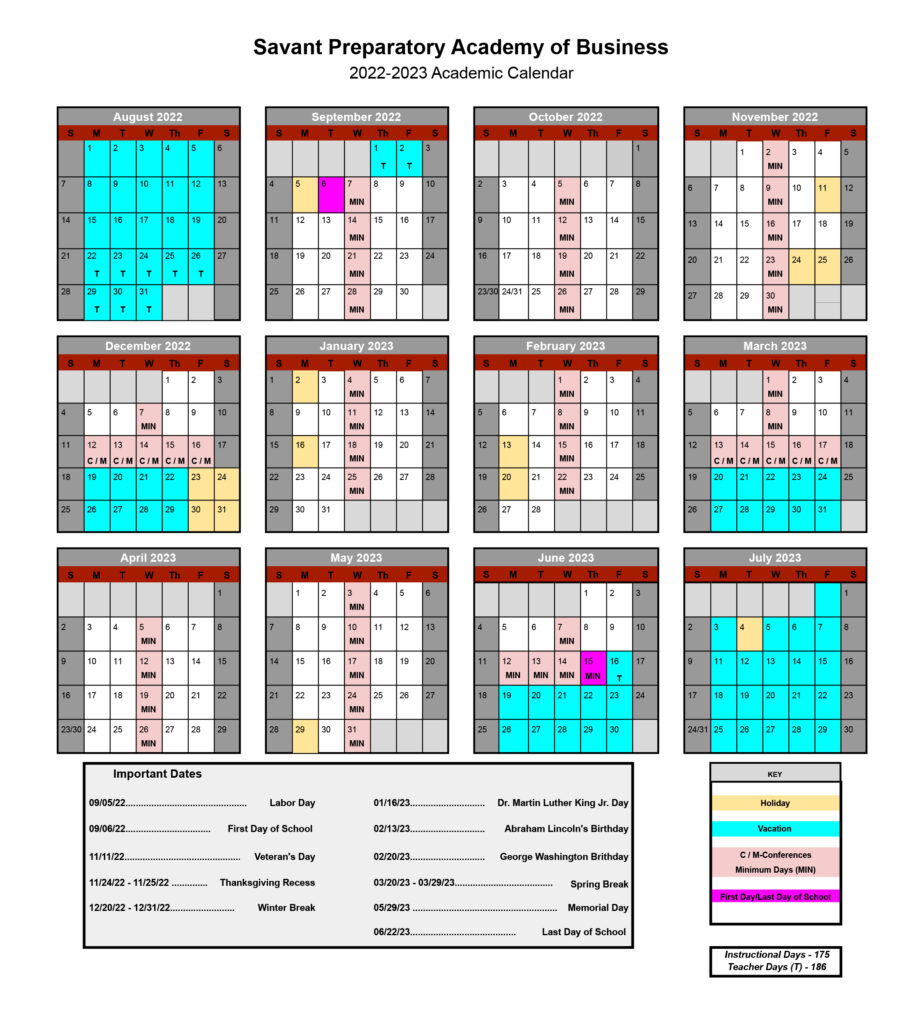 Calendars Savant Preparatory Academy of Business